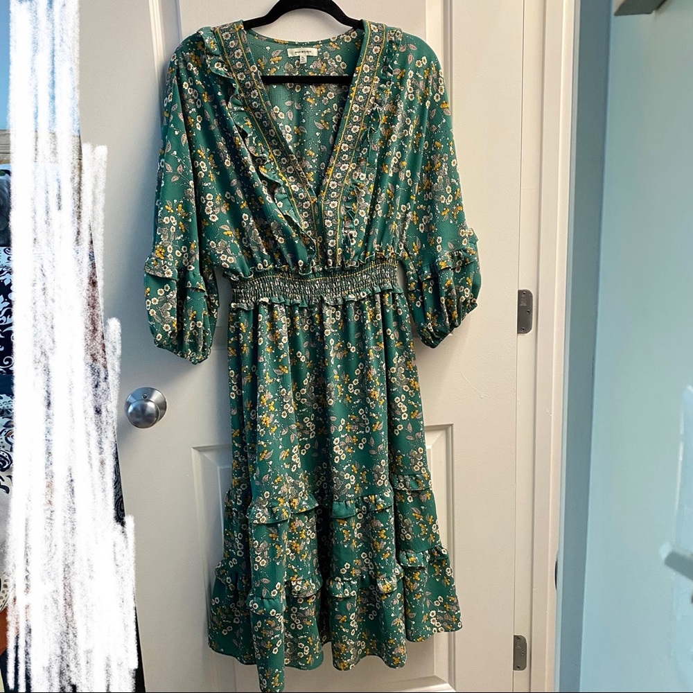 Floral green midi dress boho